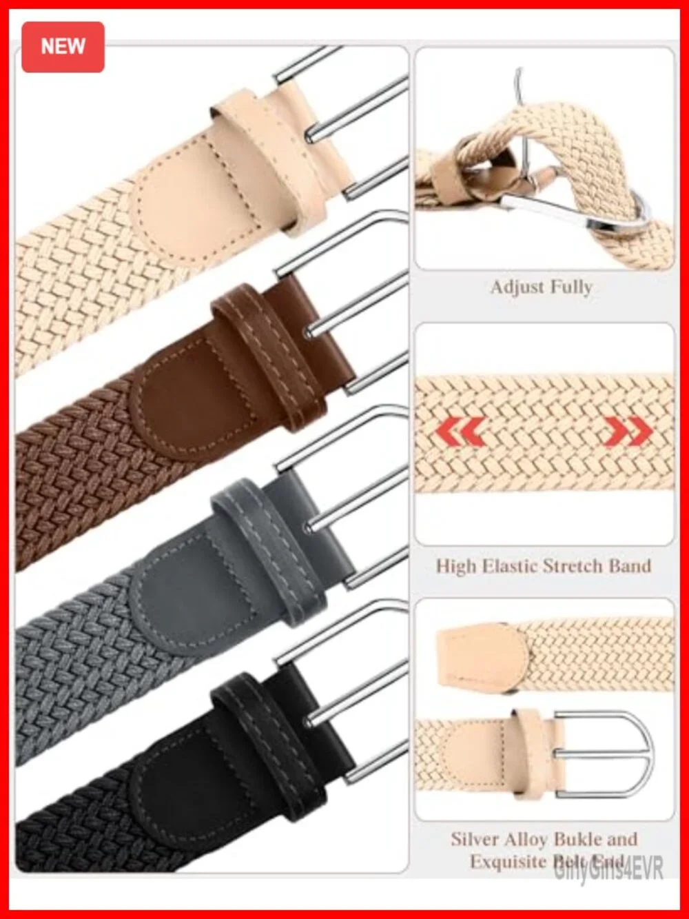 4 Pack Stretch Belt Women Men Woven Braided Waist Band for Dress Tights Golf